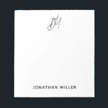 Modern Minimalist Script Monogram White Notepad<br><div class="desc">Keep all of your notes organised with this modern minimalist script monogram notepad. Featuring a sleek and simple design,  this notepad is perfect for use at home,  in the office,  or on-the-go. The white background and customisable script monogram make this notepad a stylish addition to any workspace.</div>