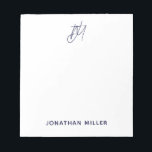 Modern Minimalist Script Monogram White Notepad<br><div class="desc">Keep all of your notes organised with this modern minimalist script monogram notepad. Featuring a sleek and simple design,  this notepad is perfect for use at home,  in the office,  or on-the-go. The white background and customisable navy blue script monogram make this notepad a stylish addition to any workspace.</div>