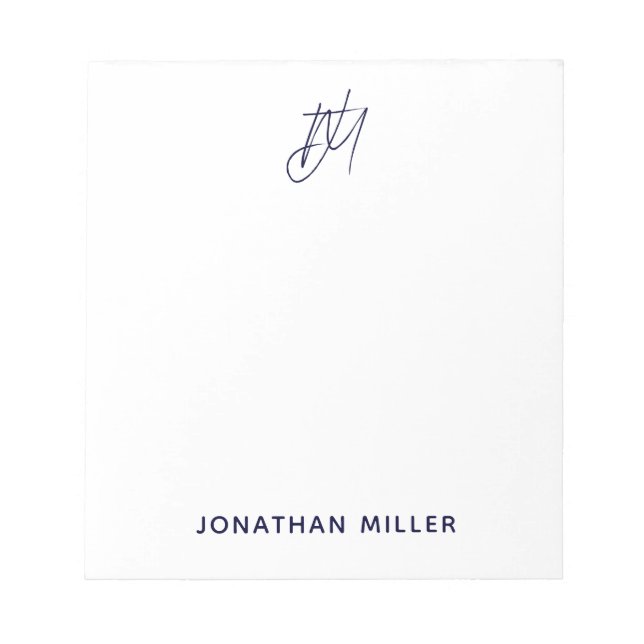 Modern Minimalist Script Monogram White Notepad (Front)