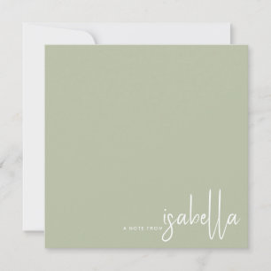 Modern Minimalist Script Name Note From Sage Green Card