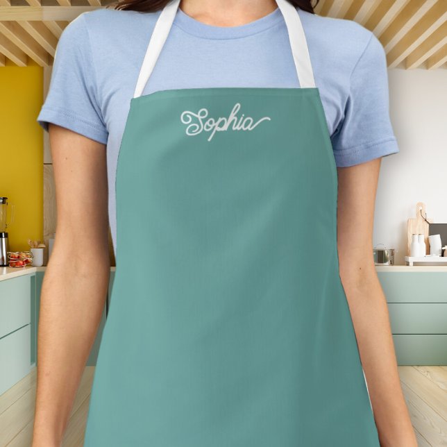 Modern Minimalist Script Name Stylish Teal Apron (Creator Uploaded)