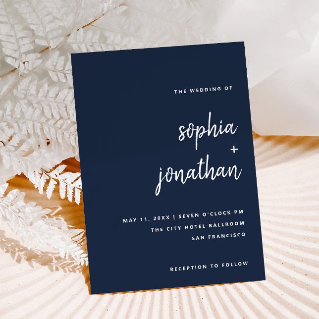 Modern Minimalist Script | Navy Blue Wedding Invitation (Creator Uploaded)