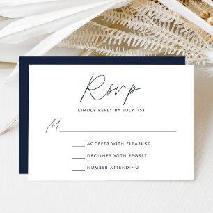 Modern Minimalist Script Navy Wedding RSVP Card