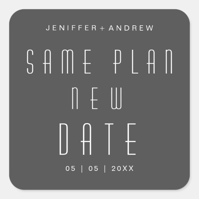 modern minimalist script new wedding date square sticker (Front)