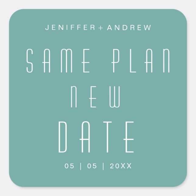 modern minimalist script new wedding date square sticker (Front)