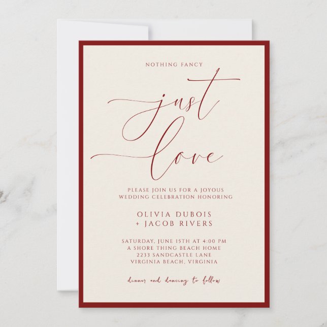 Modern Minimalist Script Nothing Fancy Just Love  Invitation (Front)