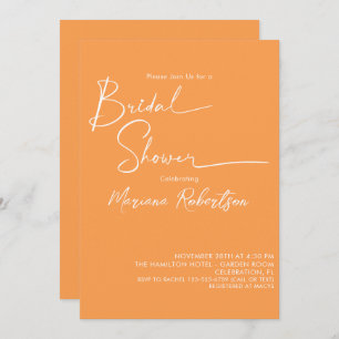 Modern Minimalist Script Orange Bridal Shower Invitation