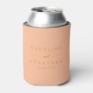 Modern Minimalist Script Peach Custom Wedding  Can Cooler
