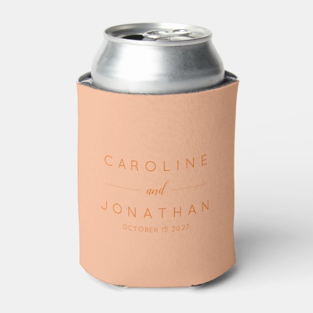 Modern Minimalist Script Peach Custom Wedding  Can Cooler (Can Front)