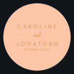 Modern Minimalist Script Peach Custom Wedding Classic Round Sticker<br><div class="desc">Modern Minimalist Script Purple Peach Custom Wedding Classic Round Sticker</div>