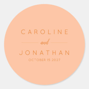 Modern Minimalist Script Peach Custom Wedding Classic Round Sticker