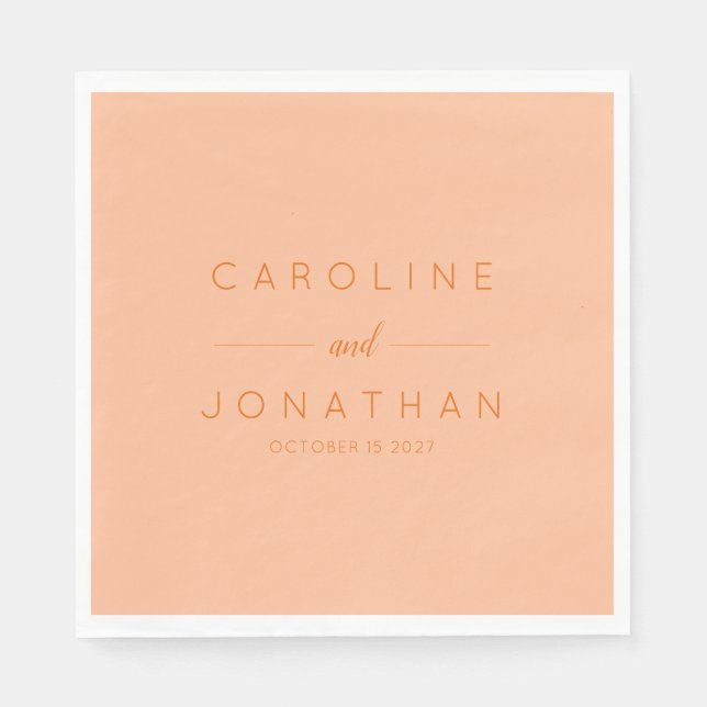 Modern Minimalist Script Peach Custom Wedding Napkin (Front)