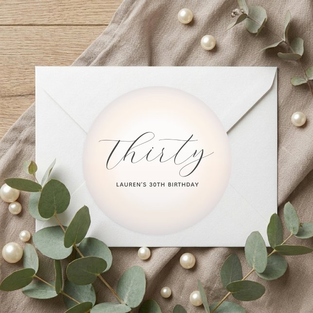 Modern Minimalist Script Pearl Milestone Birthday Classic Round Sticker (Creator Uploaded)