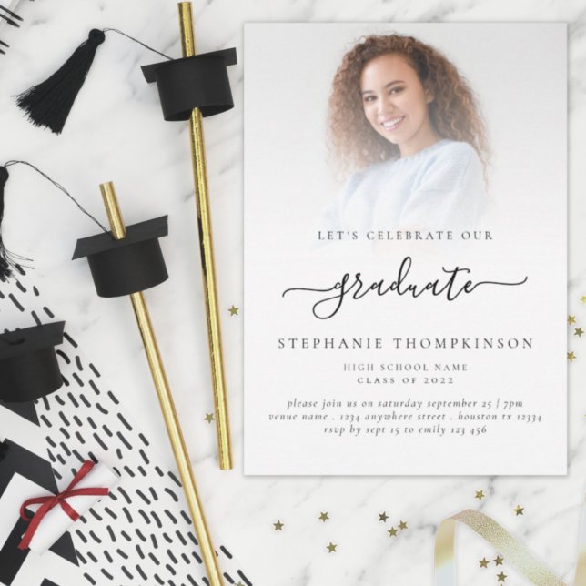 Modern Minimalist Script Photo 2024 Graduation  In Invitation (Creator Uploaded)