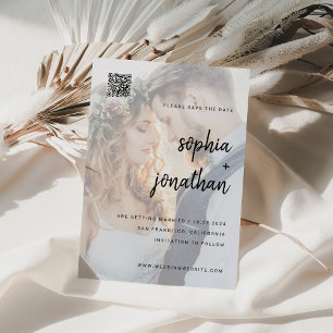 Modern Minimalist Script   Photo and QR Code Save The Date