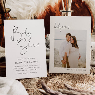 Modern Minimalist Script   Photo Baby Shower Invitation