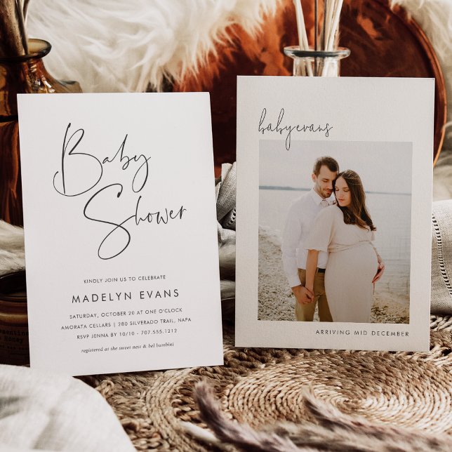 Modern Minimalist Script | Photo Baby Shower Invitation (Creator Uploaded)