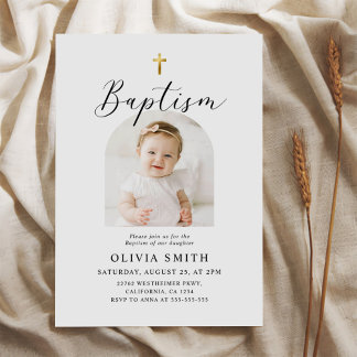 Modern Minimalist Script Photo Baptism  Invitation