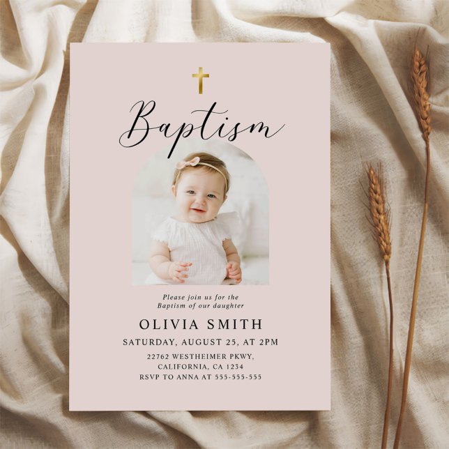 Modern Minimalist Script Photo Baptism  Invitation (Creator Uploaded)