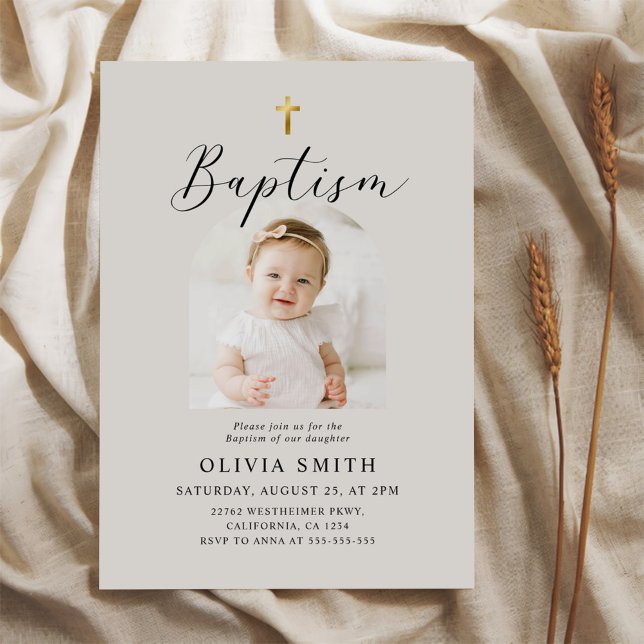 Modern Minimalist Script Photo Baptism  Invitation (Creator Uploaded)