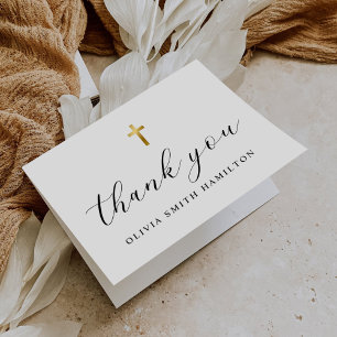 Modern Minimalist Script Photo Baptism Thank You Card