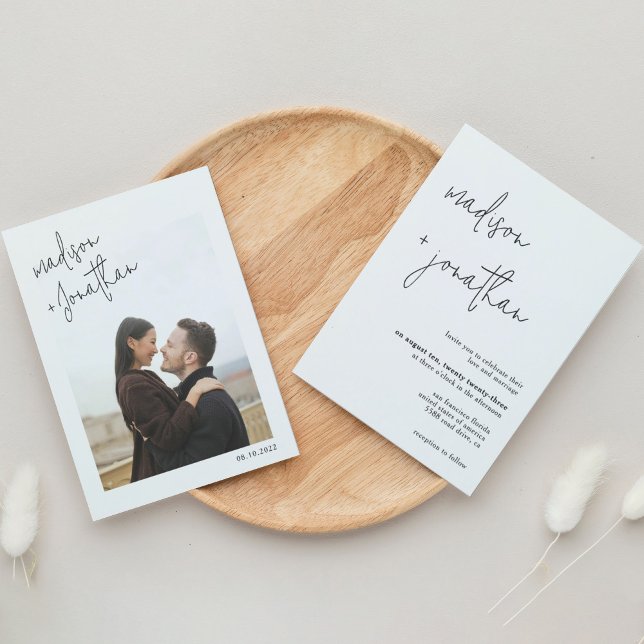 Modern Minimalist Script Photo Classic Wedding Invitation (Creator Uploaded)