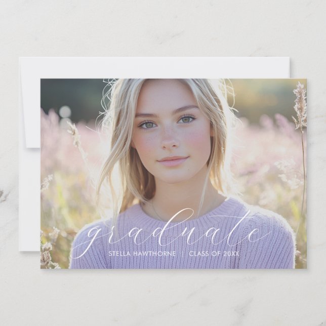 Modern Minimalist Script Photo Graduation Announcement (Front)