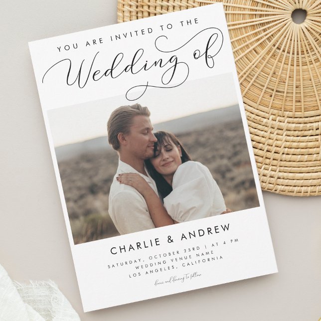 Modern Minimalist Script Photo Qr Code Wedding Invitation (Creator Uploaded)