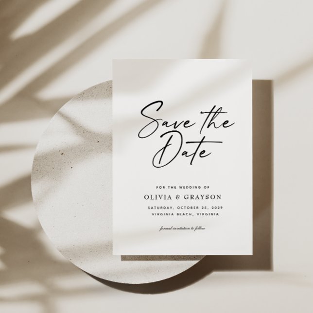 Modern Minimalist Script Photo Simple Wedding Save The Date (Grace - Minimalist Save the Date )