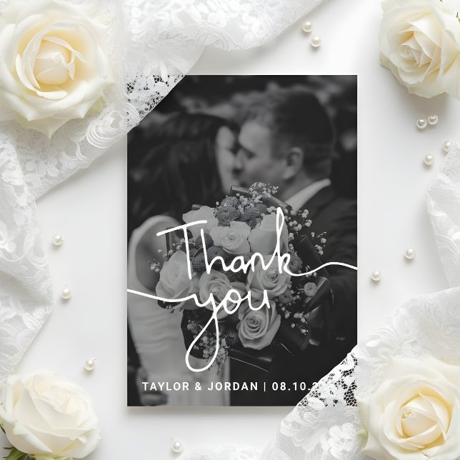Modern Minimalist Script Photo Wedding Custom  Thank You Card (Creator Uploaded)