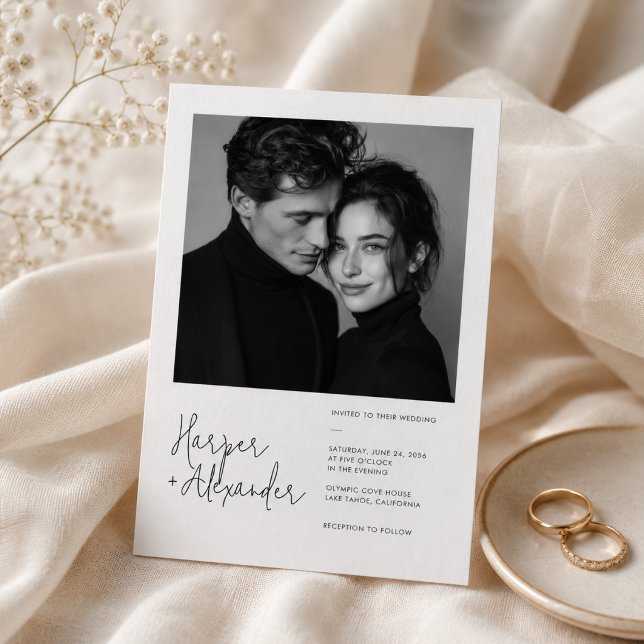 Modern Minimalist Script Photo Wedding Invitation (Creator Uploaded)