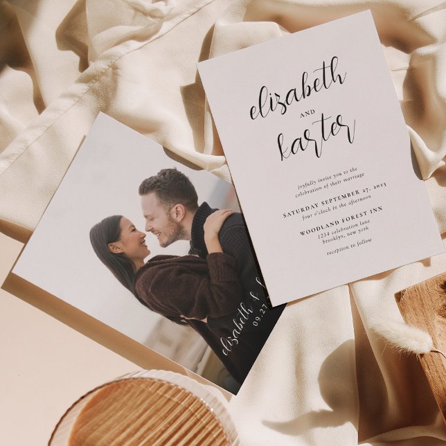 Modern Minimalist Script Photo Wedding Invitation (Creator Uploaded)