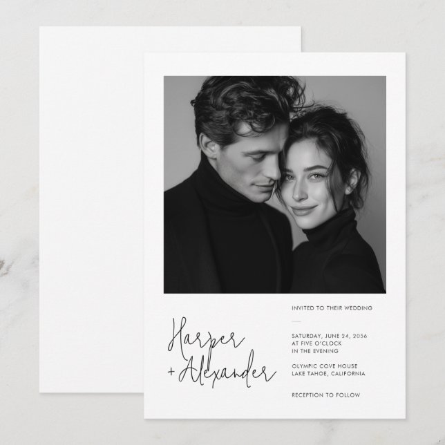Modern Minimalist Script Photo Wedding Invitation (Front/Back)