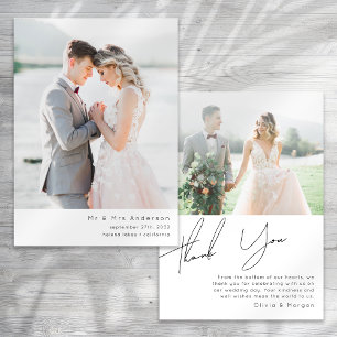 Modern Minimalist Script Photo Wedding Thank You Card