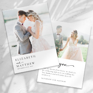 Modern Minimalist Script Photo Wedding Thank You Card