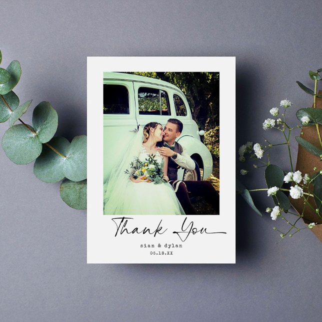 Modern Minimalist Script Photo Wedding Thank You Card (Creator Uploaded)