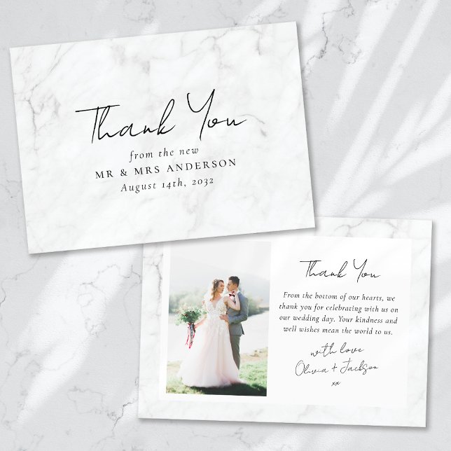 Modern Minimalist Script Photo Wedding Thank You Card (Creator Uploaded)