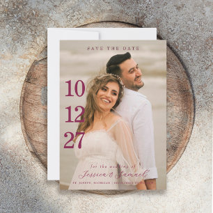 Modern Minimalist Script Plum Colour Wedding Photo Save The Date