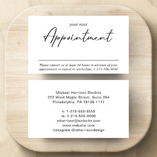 Modern Minimalist Script Professional Appointment Card