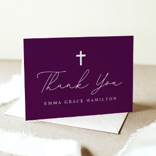 Modern Minimalist Script Purple Photo Baptism Thank You Card