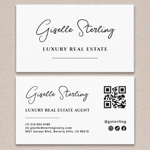 Modern Minimalist Script QR Code Business Card