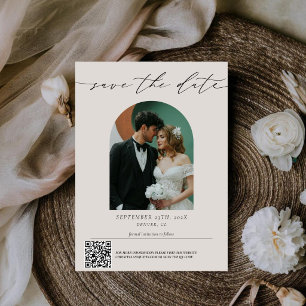 Modern Minimalist Script Qr Code Wedding Photo Save The Date