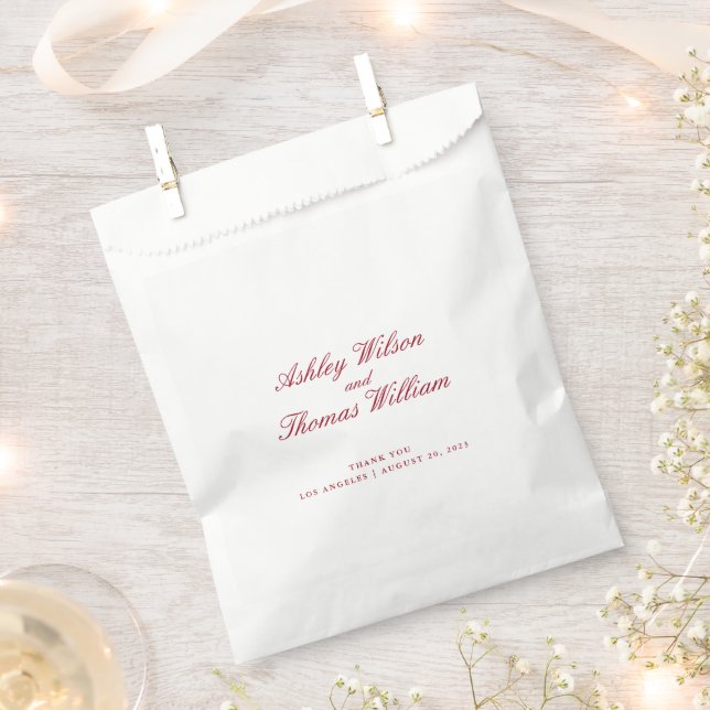 Modern Minimalist Script Red Wedding Favour Bag (Clipped)