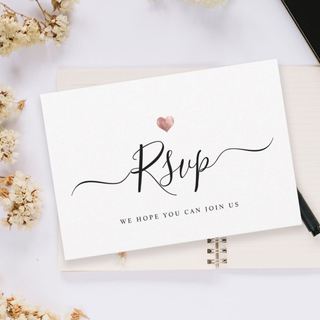 Modern Minimalist Script Rose Gold Wedding RSVP (Creator Uploaded)