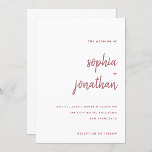 Modern Minimalist Script Rose Pink   Wedding Invitation