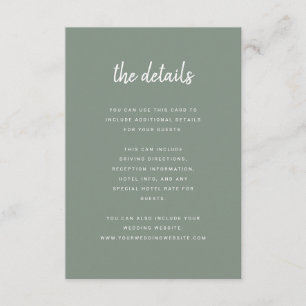 Modern Minimalist Script Sage Green    Details Enclosure Card