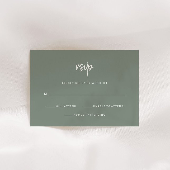 Modern Minimalist Script | Sage Green Wedding RSVP Card (An elegant sage green wedding rsvp card that coordinates perfectly with the rest of our collection)