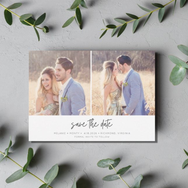 Modern Minimalist Script Simple Photo Wedding  Save The Date (Creator Uploaded)