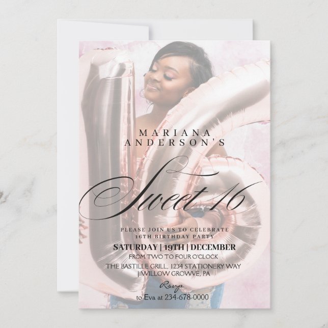 Modern & minimalist Script Sweet 16 Photo Birthday Invitation (Front)