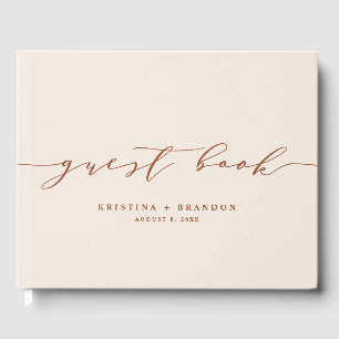 Modern Minimalist Script Terracotta Photo Wedding Guest Book